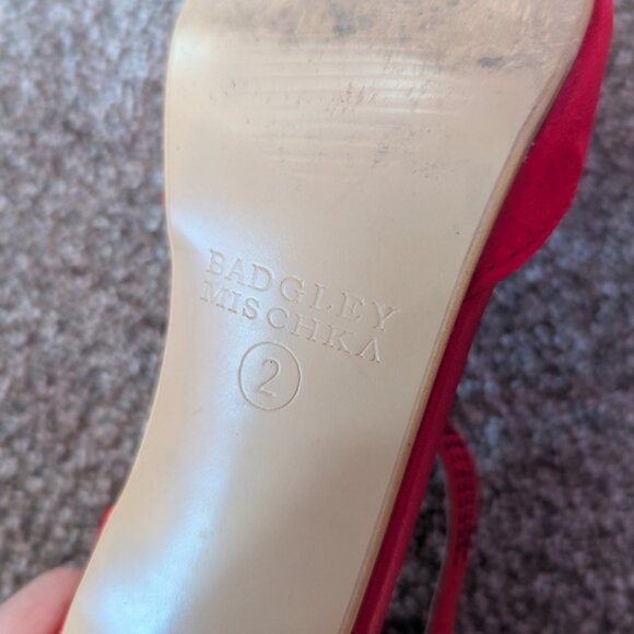 Badgley Mischka Red Satin Heels - Picture 7 of 9